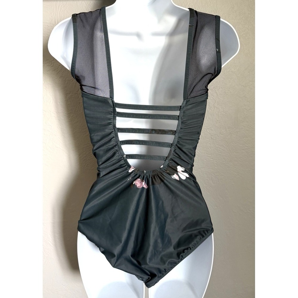 Albion The Maria Swimsuit Womens Small Green One Piece Orchid Sheer Shoulders - Picture 2 of 9